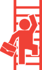 A figure with a briefcase climbing a ladder
