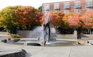Photo of fountain with trees in background