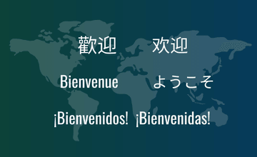 World Map with the word welcome in several languages