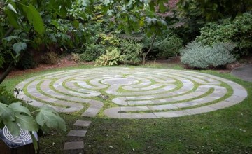 Labyrinth surrounded by trees.