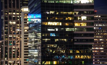 Night view of a Seattle office building