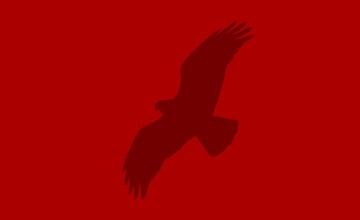 A silhouette of an eagle on a red background