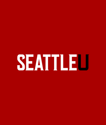 Seattle u logo on a red background.
