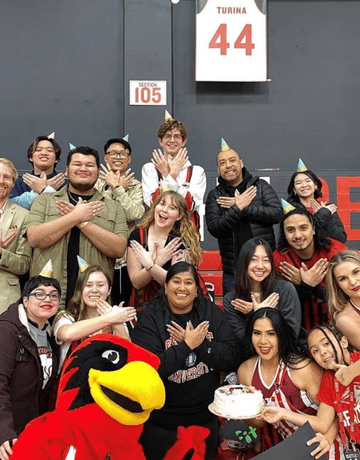 Group of people with Rudy