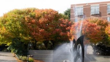 Photo of fountain with trees in background