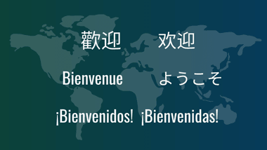 World Map with the word welcome in several languages