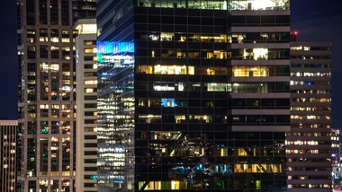 Night view of a Seattle office building