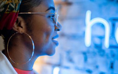 Profile of a woman in glasses