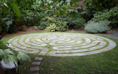 Labyrinth surrounded by trees.