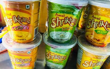 Containers of Amul Shrkhand