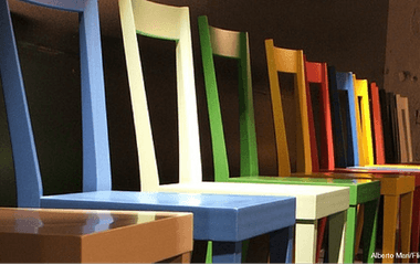 Row of chairs in different colors