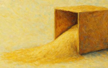AI-generated impressionist image of sand pouring out of a box,