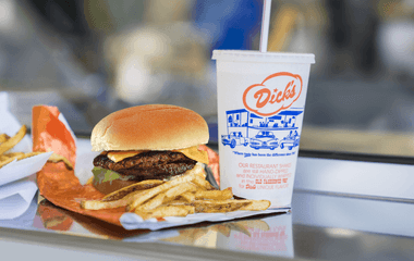 Dicks Drive-In meal of burger, shake, and fries