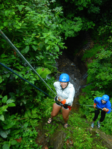 Person lowering down from a zipline