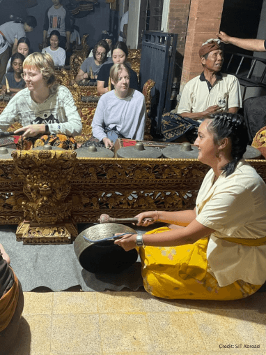 Students playing on traditional Balinese instruments