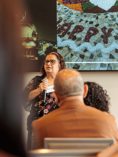 Nalini Iyer speaking at faculty symposium