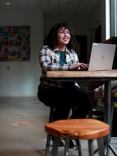 Student working on a laptop