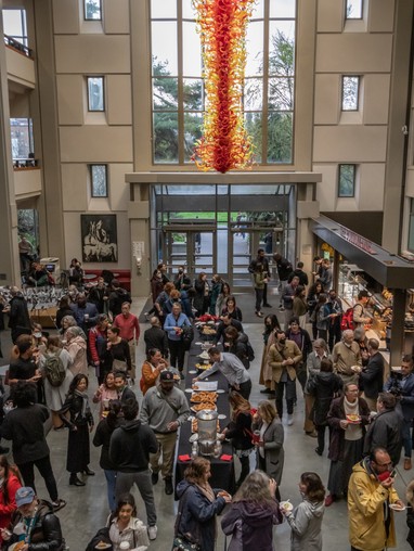 Guests entering Pigott Atrium