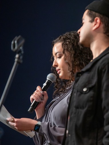Students reading a statement