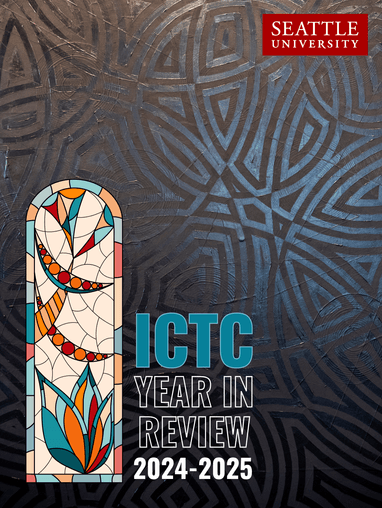 Cover of Year-in-Review Booklet 2023-2024. The cover background is a texturized black wall.