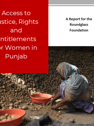Cover of report on the Access to Justice project showing woman sorting grains