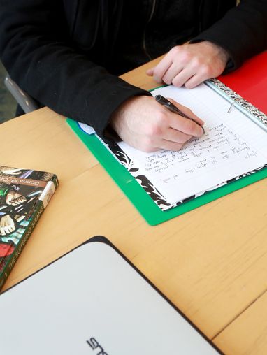 student in the writing center