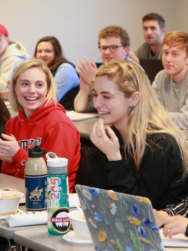 Kathleen Hannick in dark shirt learns she is a Truman Scholar