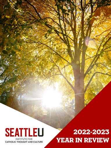 Cover of Year-in-Review Booklet 2022-2023. A yellow tree is the main object of the cover.