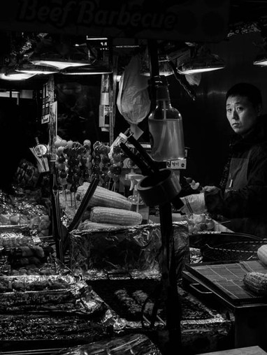 a food stand at night