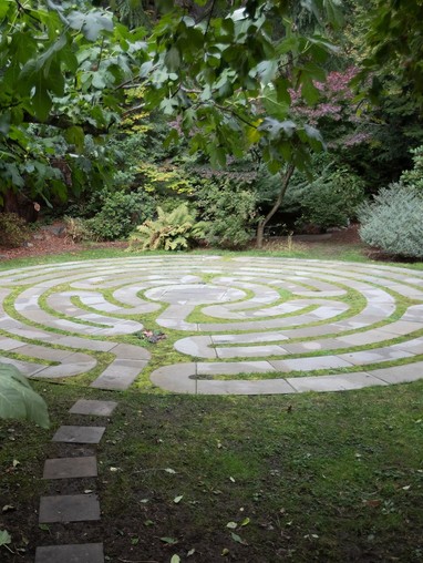Labyrinth surrounded by trees.