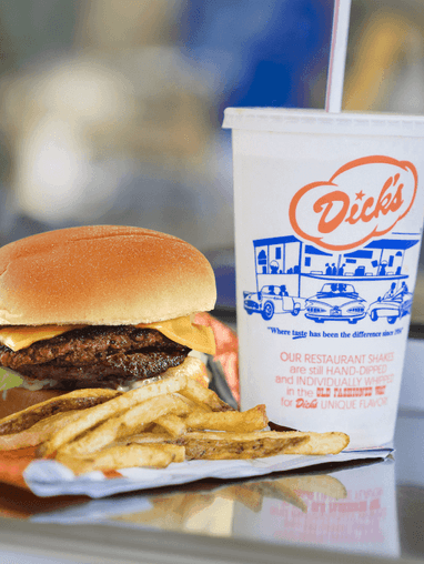 Dicks Drive-In meal of burger, shake, and fries