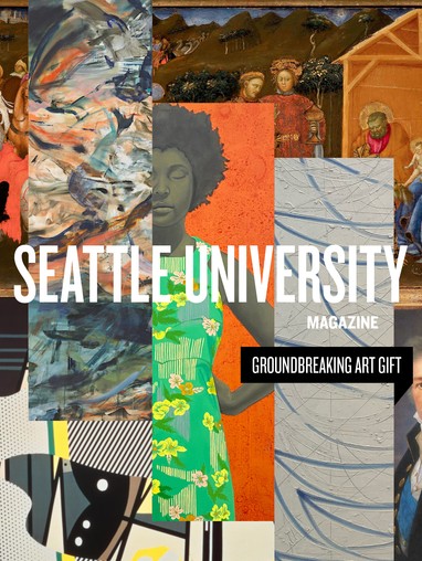 Spring & Summer 2024 Magazine cover includes an art collage with the text "Seattle University Magazine"