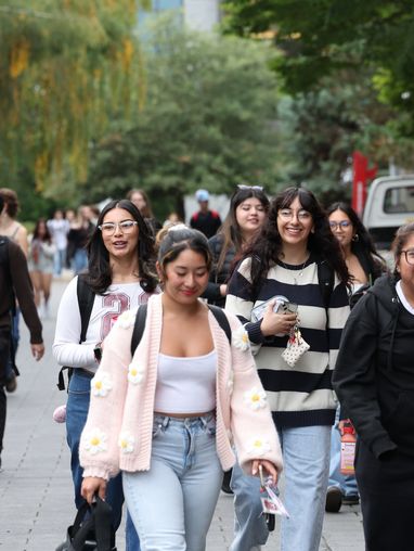 Students walking on lower mall