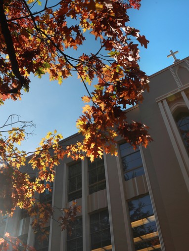 Fall quarter warm weather scene of campus