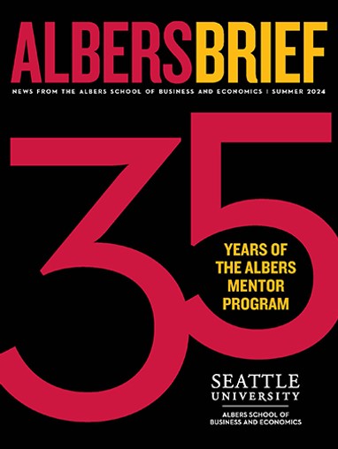 Albers Brief Summer 2024 cover showing the number 35 and Years of the Albers Mentor Program