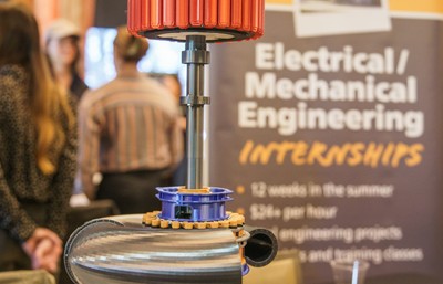 Career fair display of a gadget a student might work on during their internship at a company.