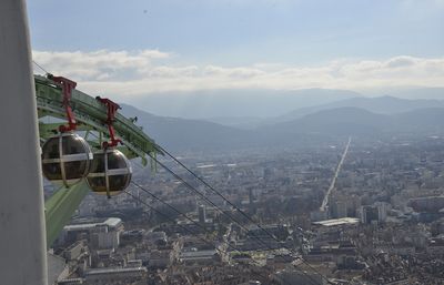 Cable car overlooking a city