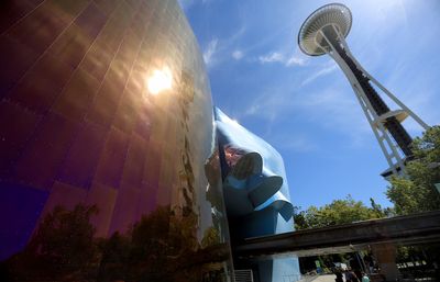 Side of Museum of Pop culture and Space Needle