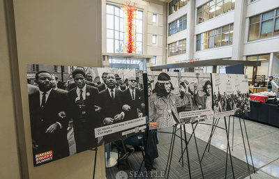 Posters with pictures of civil rights activists.
