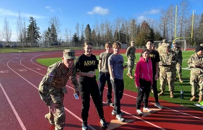 Cadets get ready to run a race.