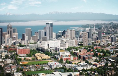 An aerial view of the seattle skyline.