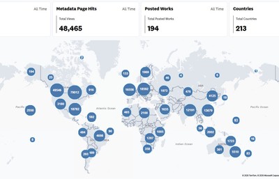 Global map showing where journal readers live