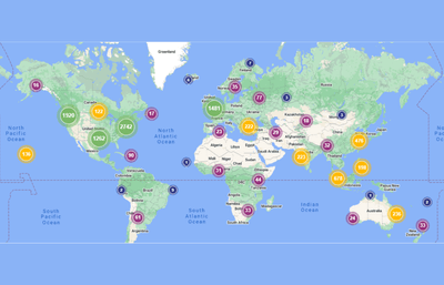 Global map showing where journal readers live