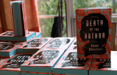 Hardcopies of Death of the Author on display.