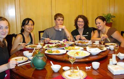 Students eating Chinese food