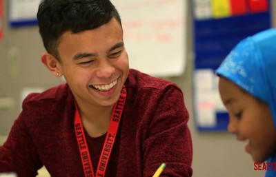A student smiling