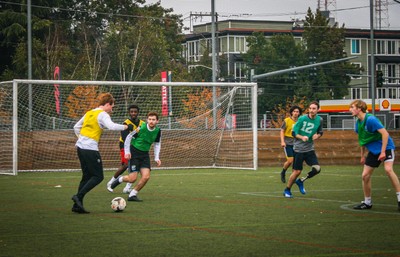 students playing soccer