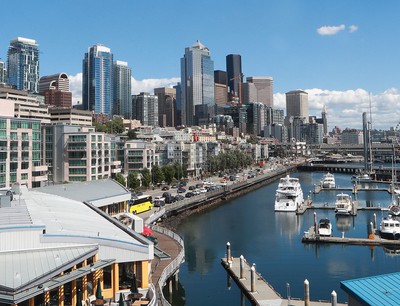 Seattle Waterfront on a blue sky day