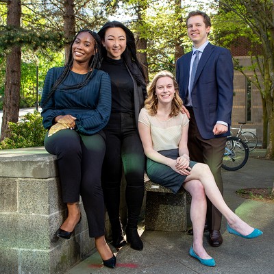 Several Seattle U Law students gathered outside of Sullivan Hall