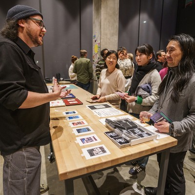 Student presenting to a panel